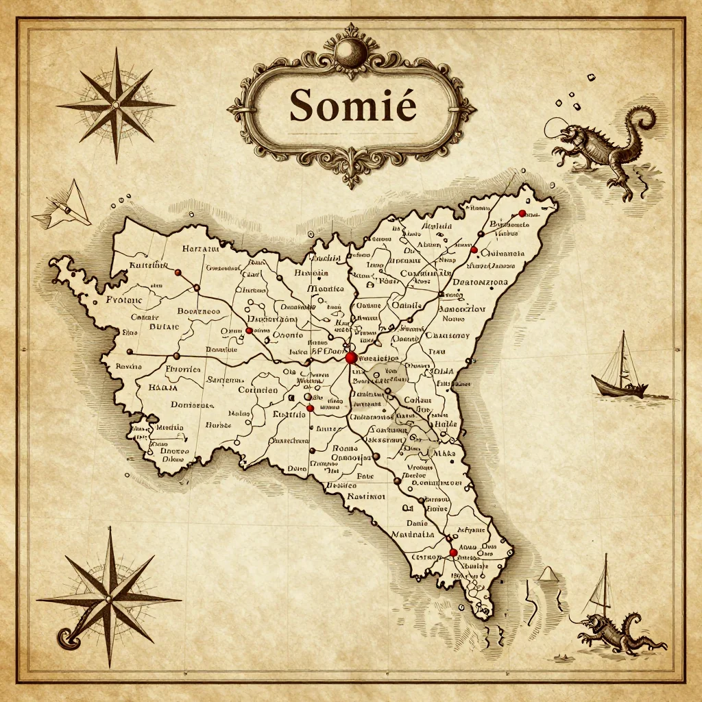Antique vintage map of Somié, Cameroon showing historical cartography style