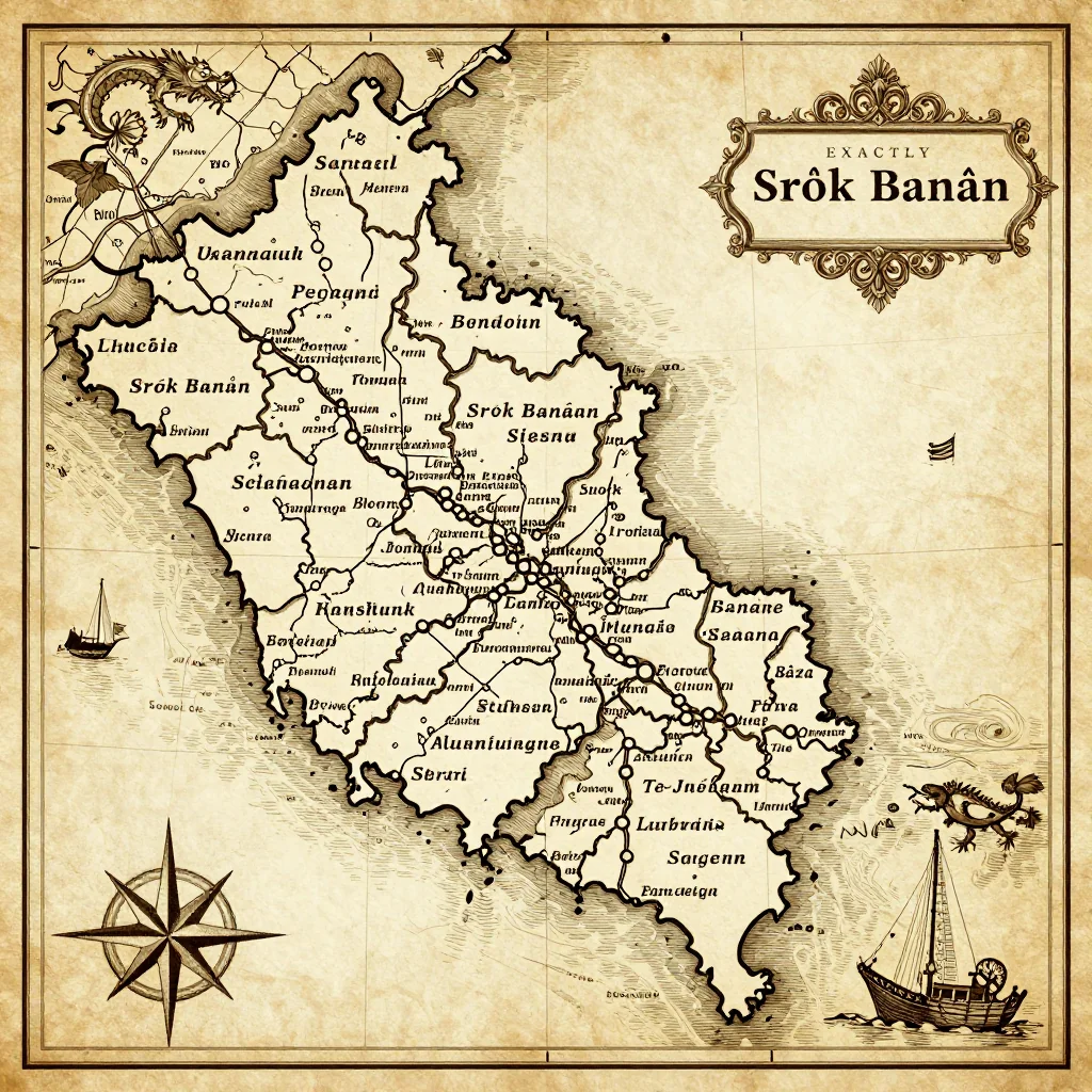 Historical Vintage Map of Srŏk Banăn, Cambodia - Antique Cartography Antique vintage map of Srŏk Banăn, Cambodia showing historical cartography style