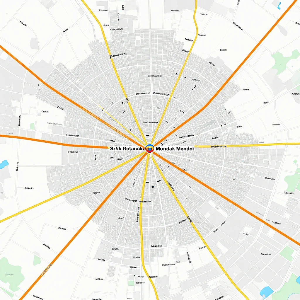 Detailed street map showing roads, highways, neighborhoods, and urban layout of Srŏk Rotanak Mondol, Cambodia