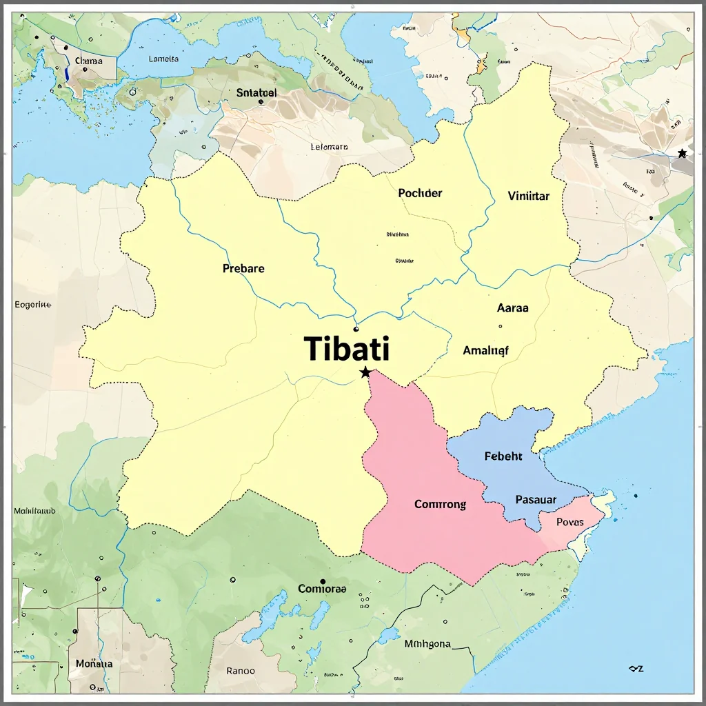 Political map showing borders, administrative divisions, major cities, and capital of Tibati, Cameroon