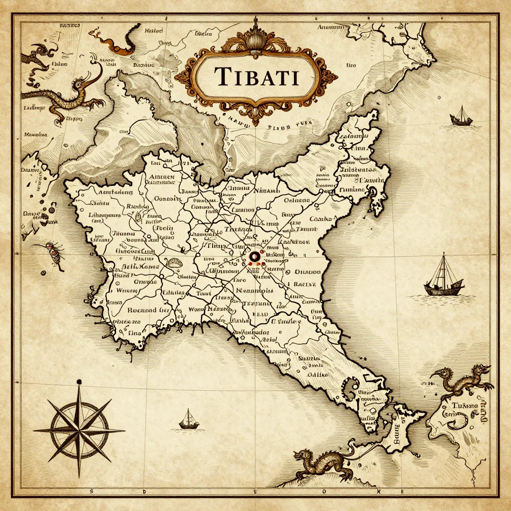 Antique vintage map of Tibati, Cameroon showing historical cartography style