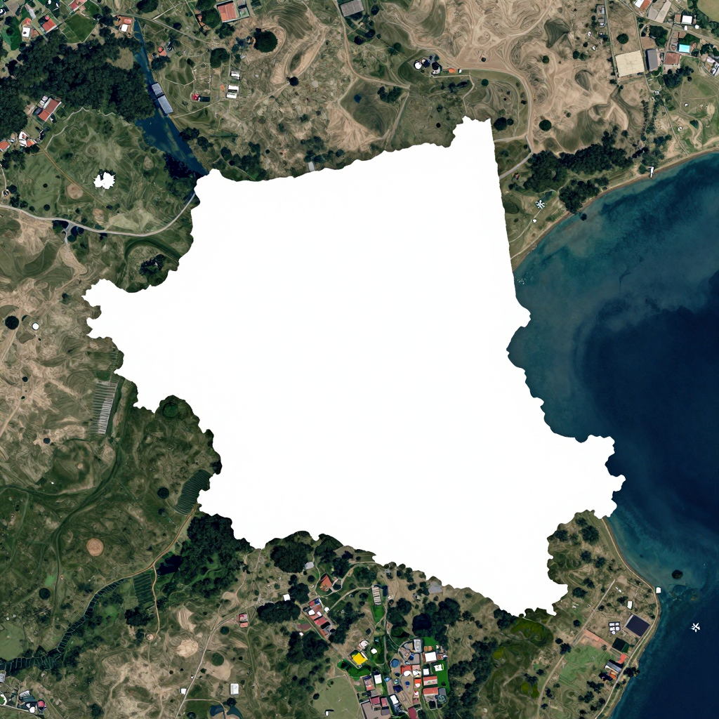 High-resolution satellite image of Abomey-Calavi, Benin showing land cover, urban areas, and natural features from space