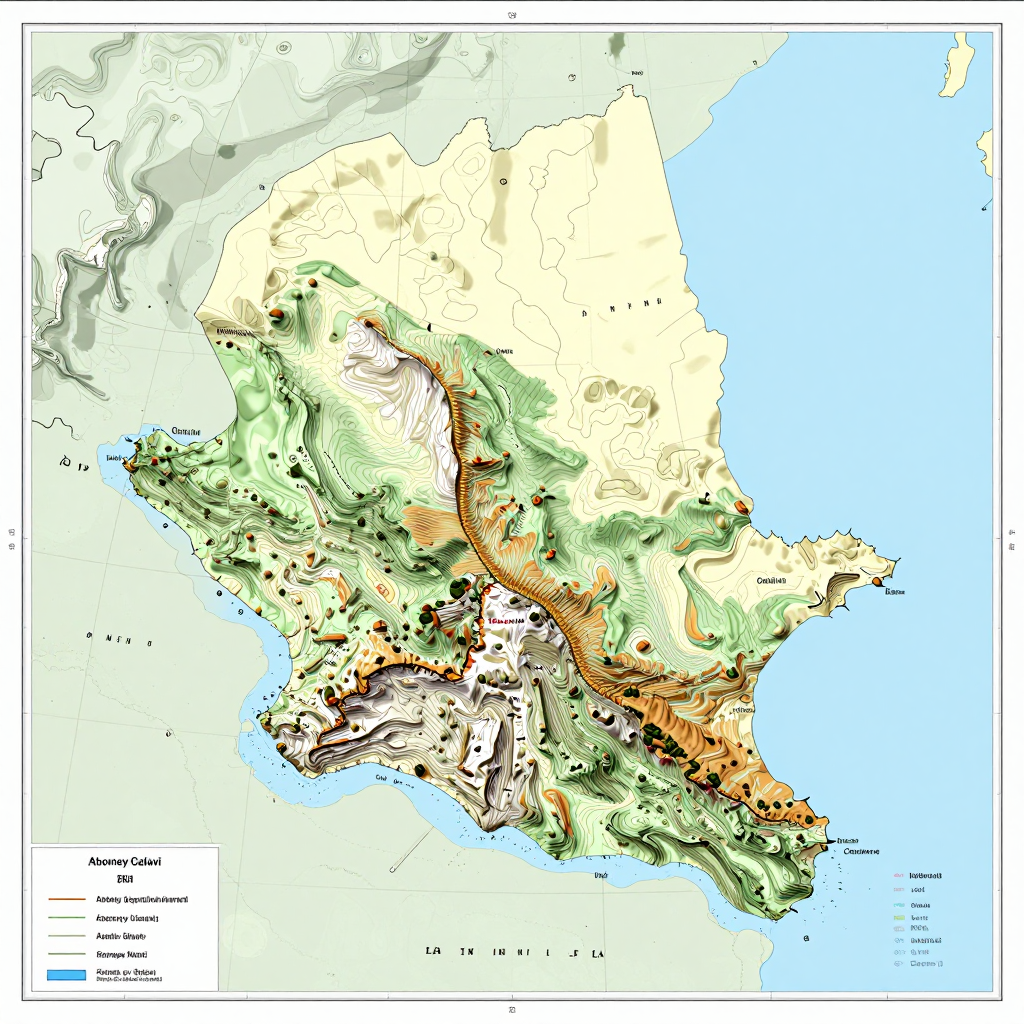 3D topographic map showing elevation contours, mountain ranges, and terrain features of Abomey-Calavi, Benin