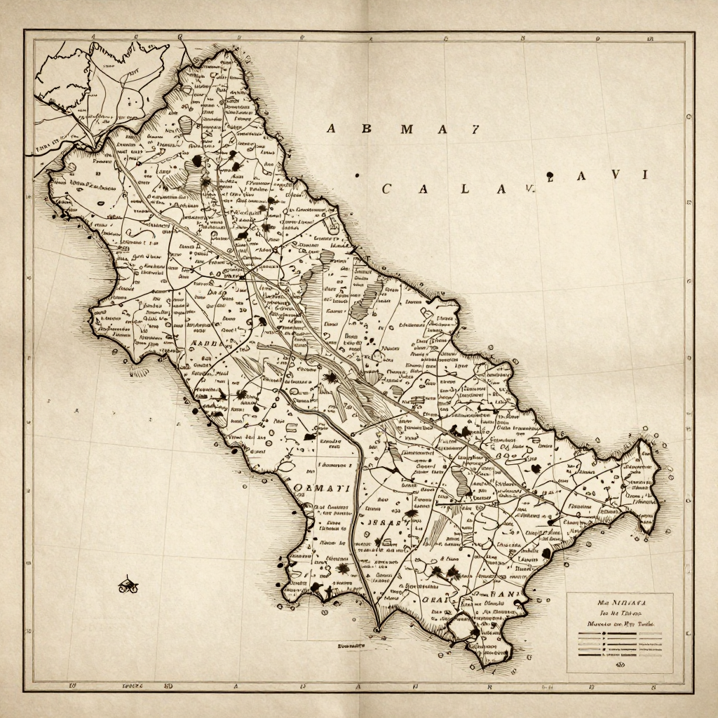 Antique vintage map of Abomey-Calavi, Benin showing historical cartography style