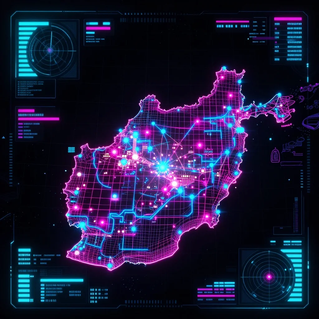 Afghanistan Cyberpunk Map - Futuristic Digital Style