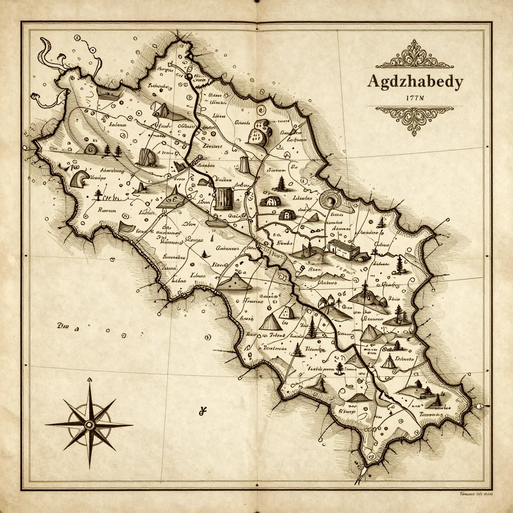 Agdzhabedy, Azerbaijan Vintage Map