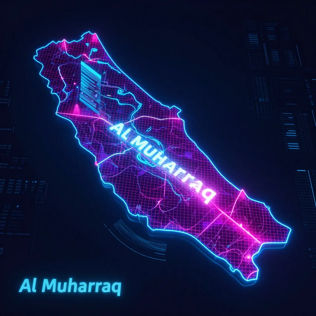 Al Muharraq, Bahrain Cyberpunk Map
