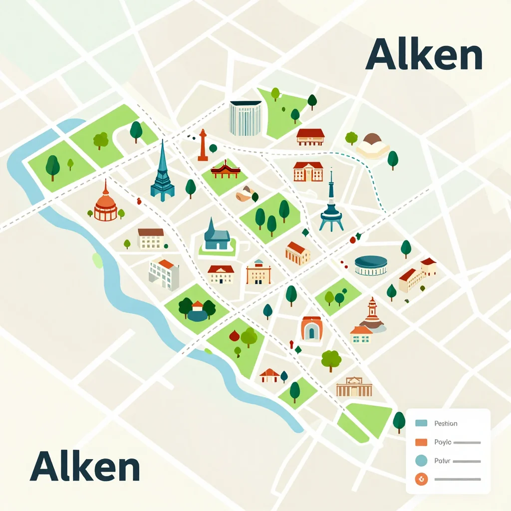Alken, Belgium Isometric Flat Design Tourist Map