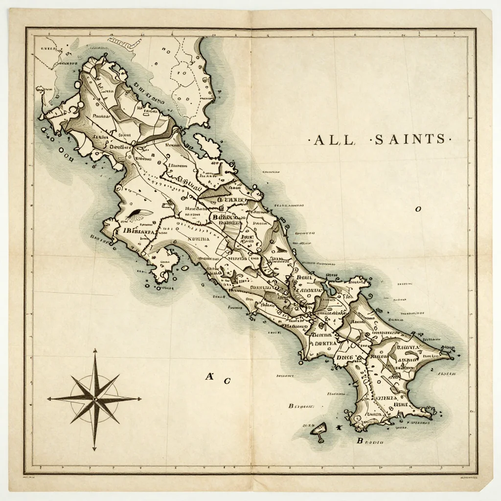 All Saints, Antigua and Barbuda Vintage Map