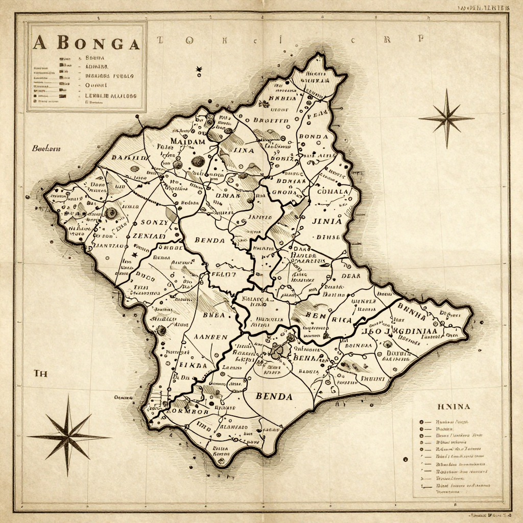 Antique vintage map of Allada, Benin showing historical cartography style