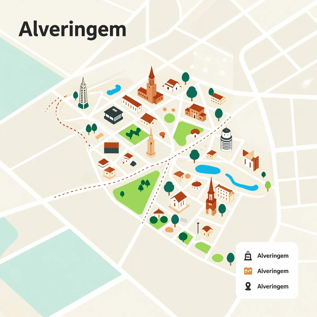 Alveringem, Belgium Isometric Flat Design Tourist Map