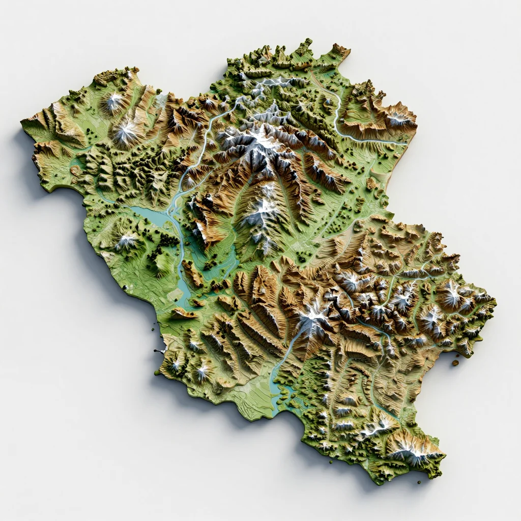 3D topographic map showing elevation contours, mountain ranges, and terrain features of Antwerpen, Belgium