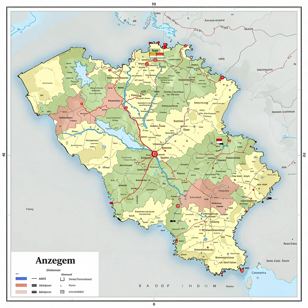Political map showing borders, administrative divisions, major cities, and capital of Anzegem, Belgium