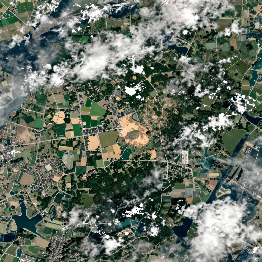 High-resolution satellite image of Anzegem, Belgium showing land cover, urban areas, and natural features from space
