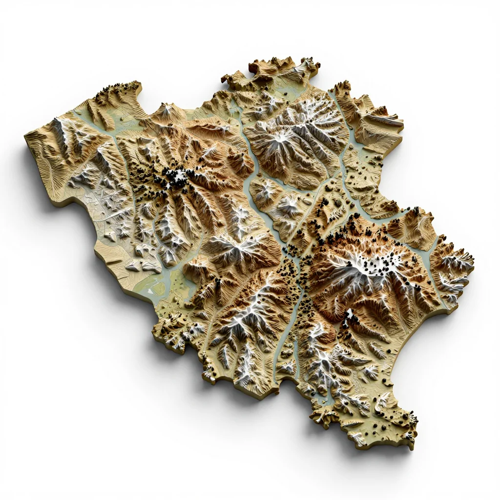 Isometric 3D topographic visualization showing elevation and terrain of Anzegem, Belgium
