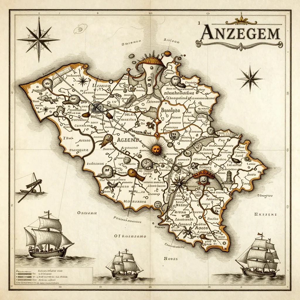 Antique vintage map of Anzegem, Belgium showing historical cartography style from 17th century