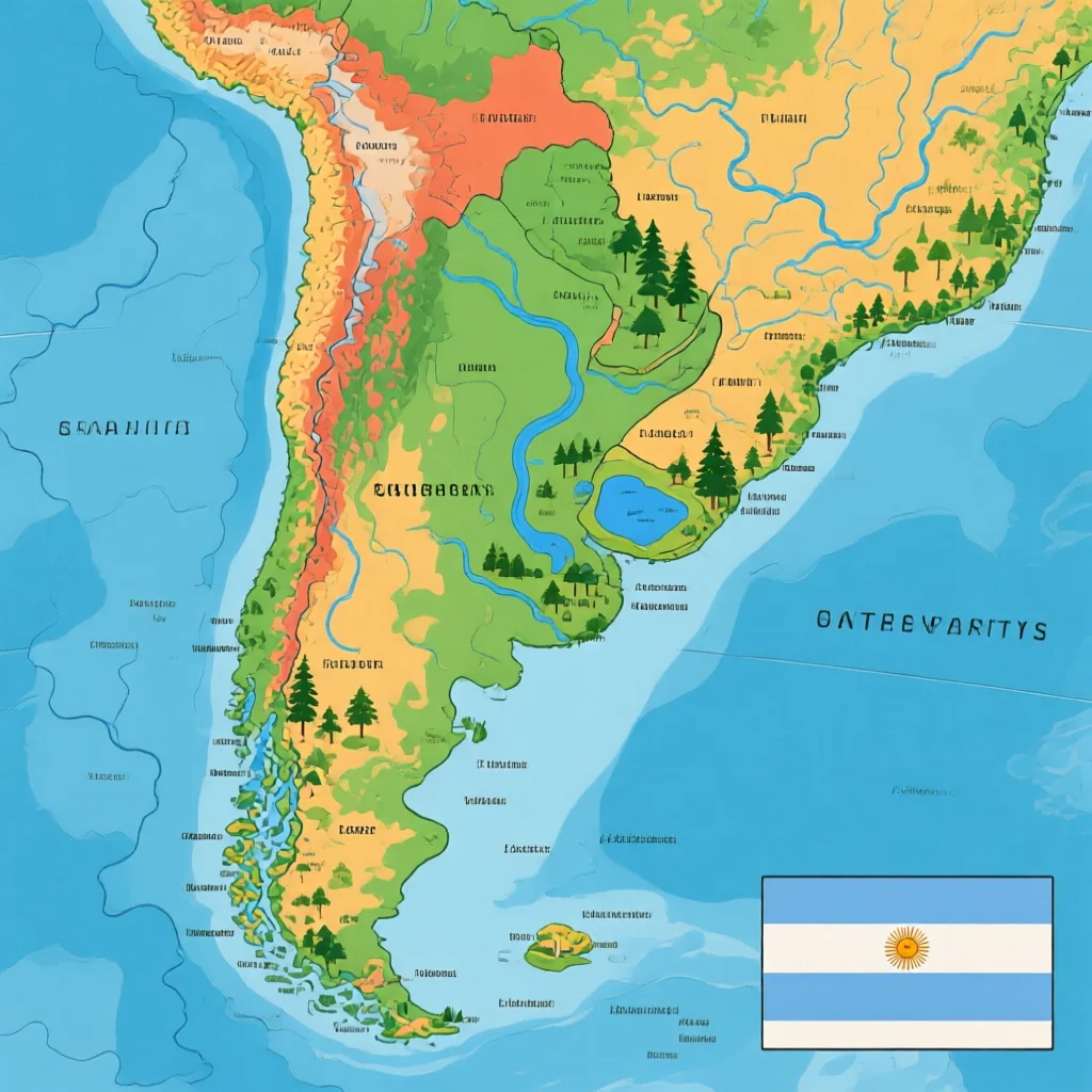 Argentina Physical Geography Map - Rivers, Lakes and Natural Features