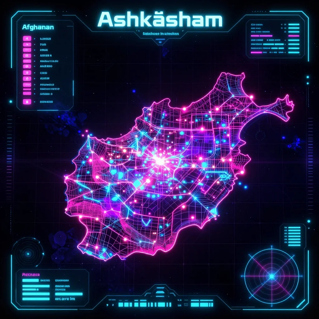 Ashkāsham Afghanistan Cyberpunk Map - Futuristic Digital Style