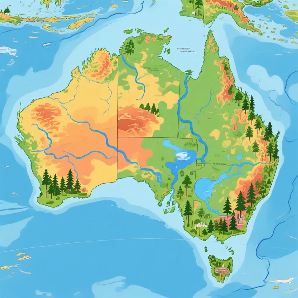 Australia Physical Geography Map - Rivers, Lakes and Natural Features