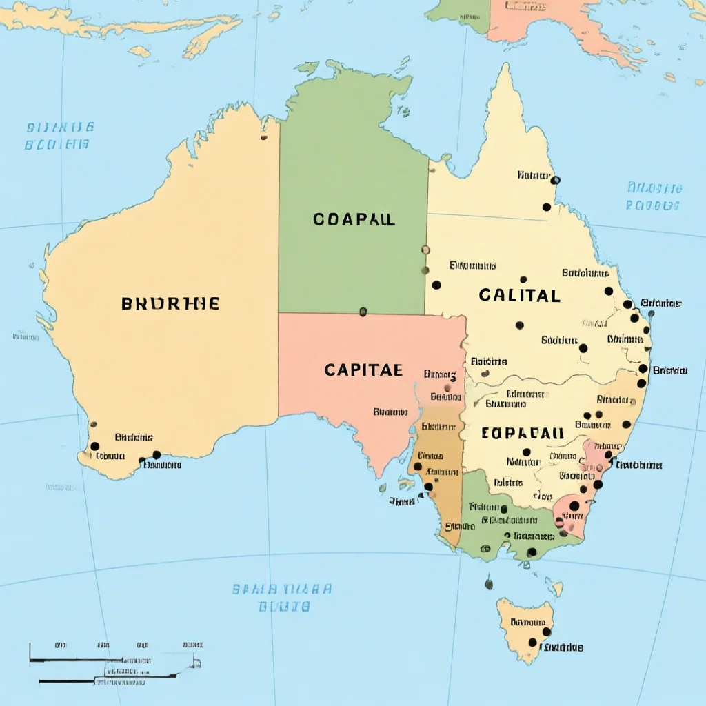 Australia Political Map - Country Borders, Capital and Administrative Regions