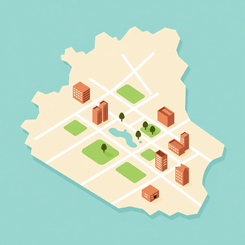 Isometric flat design tourist map of Banikoara, Benin showing landmarks, attractions, and points of interest