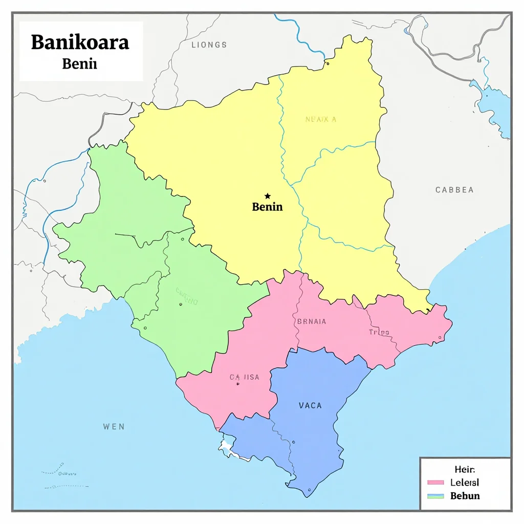 Political map showing borders, administrative divisions, major cities, and capital of Banikoara, Benin