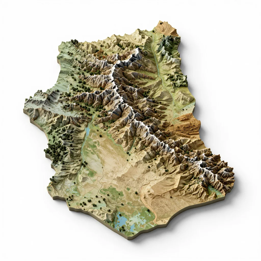 Isometric 3D topographic visualization showing elevation and terrain of Banikoara, Benin
