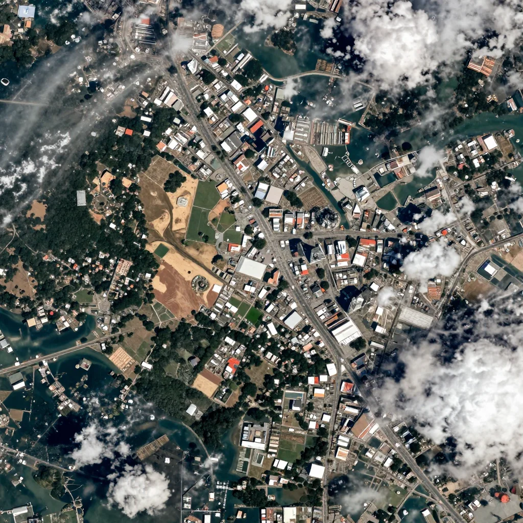 High-resolution satellite image of Belize City, Belize showing land cover, urban areas, and natural features from space