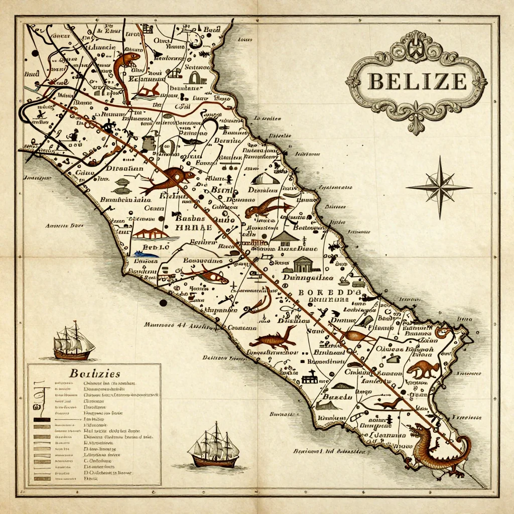 Antique vintage map of Belize City, Belize showing historical cartography style from 17th century