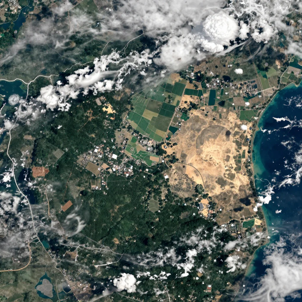 High-resolution satellite image of Belize showing land cover, urban areas, and natural features from space