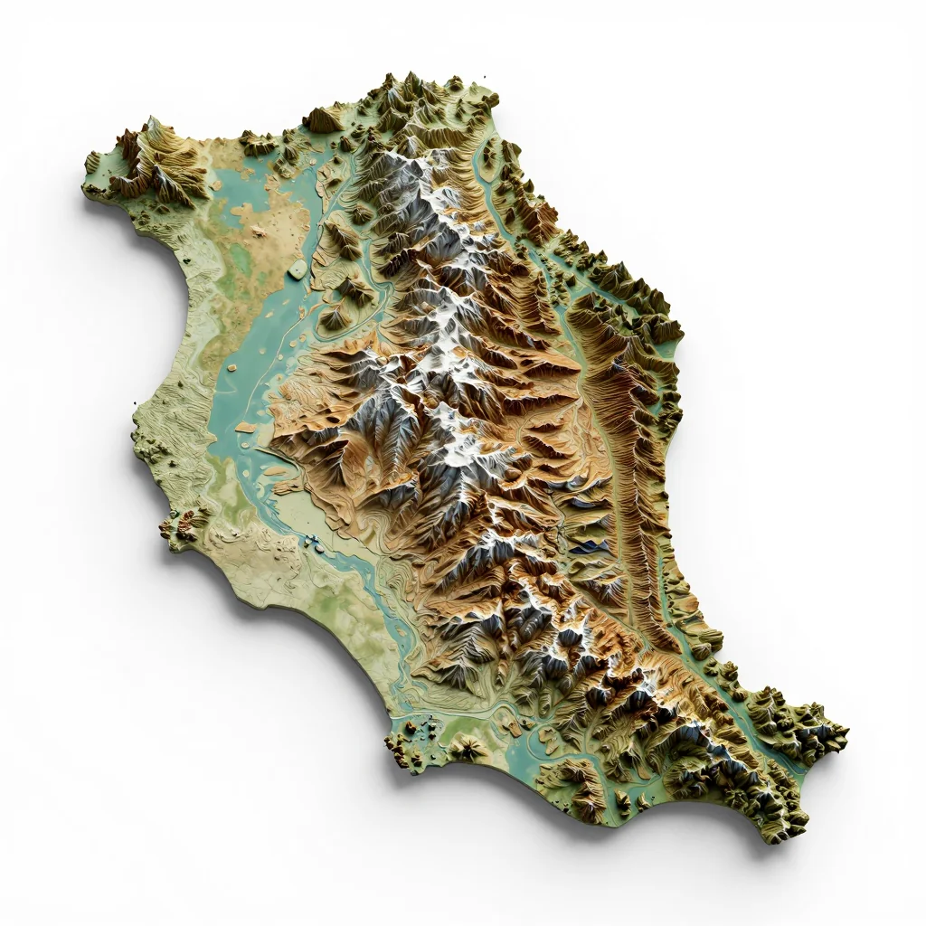 Isometric 3D topographic visualization showing elevation and terrain of Belize