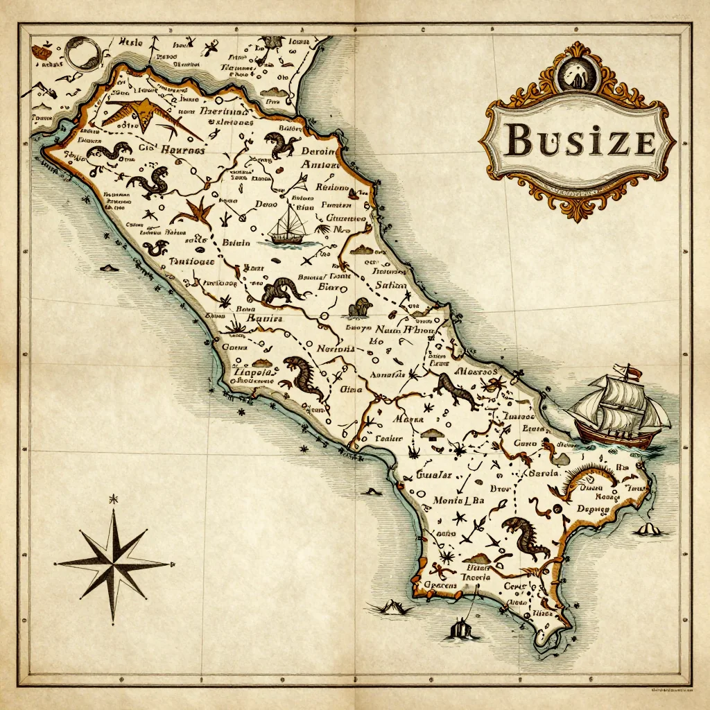 Antique vintage map of Belize showing historical cartography style from 17th century