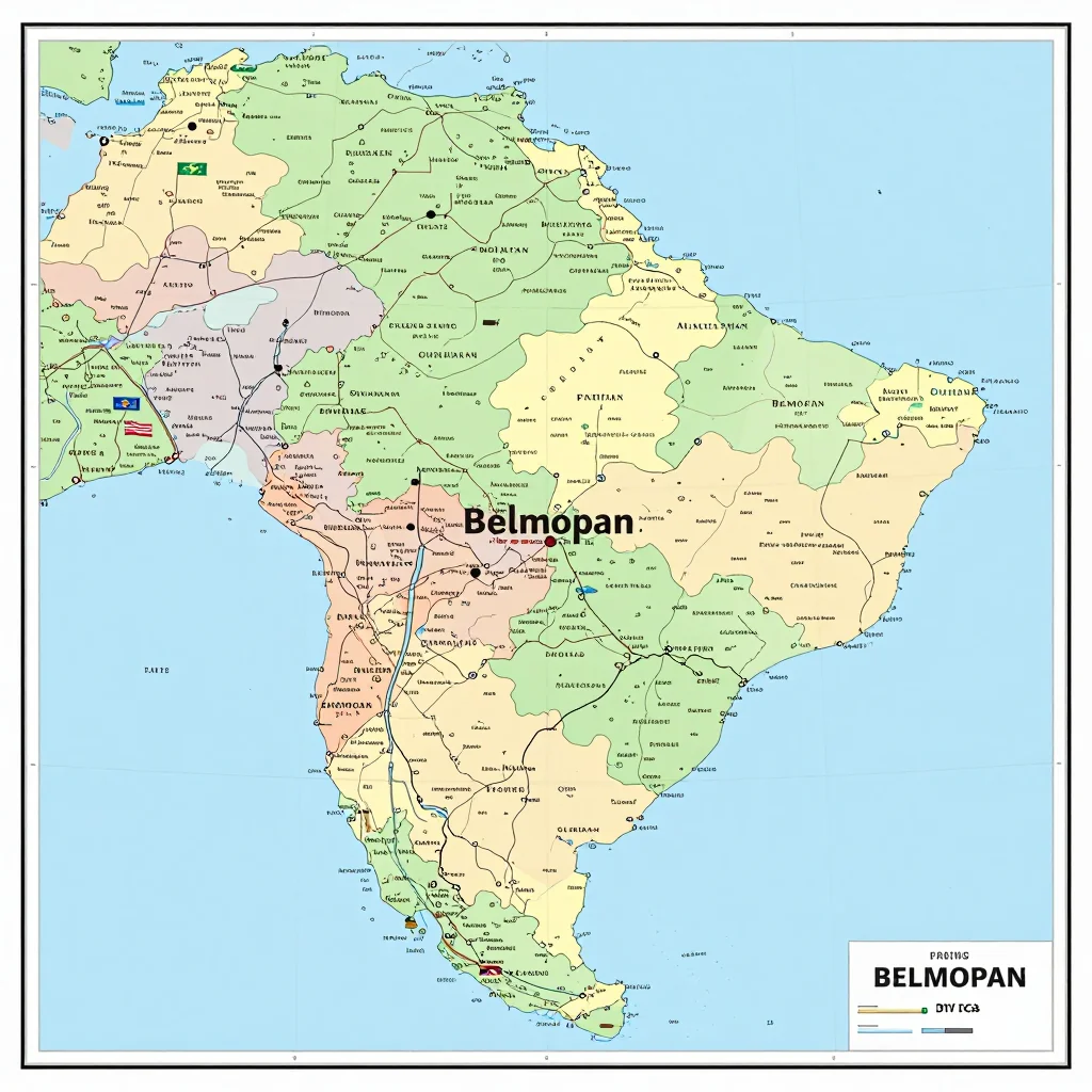 Political Map of Belmopan, Belize - Administrative Boundaries Political map showing borders, administrative divisions, major cities, and capital of Belmopan, Belize