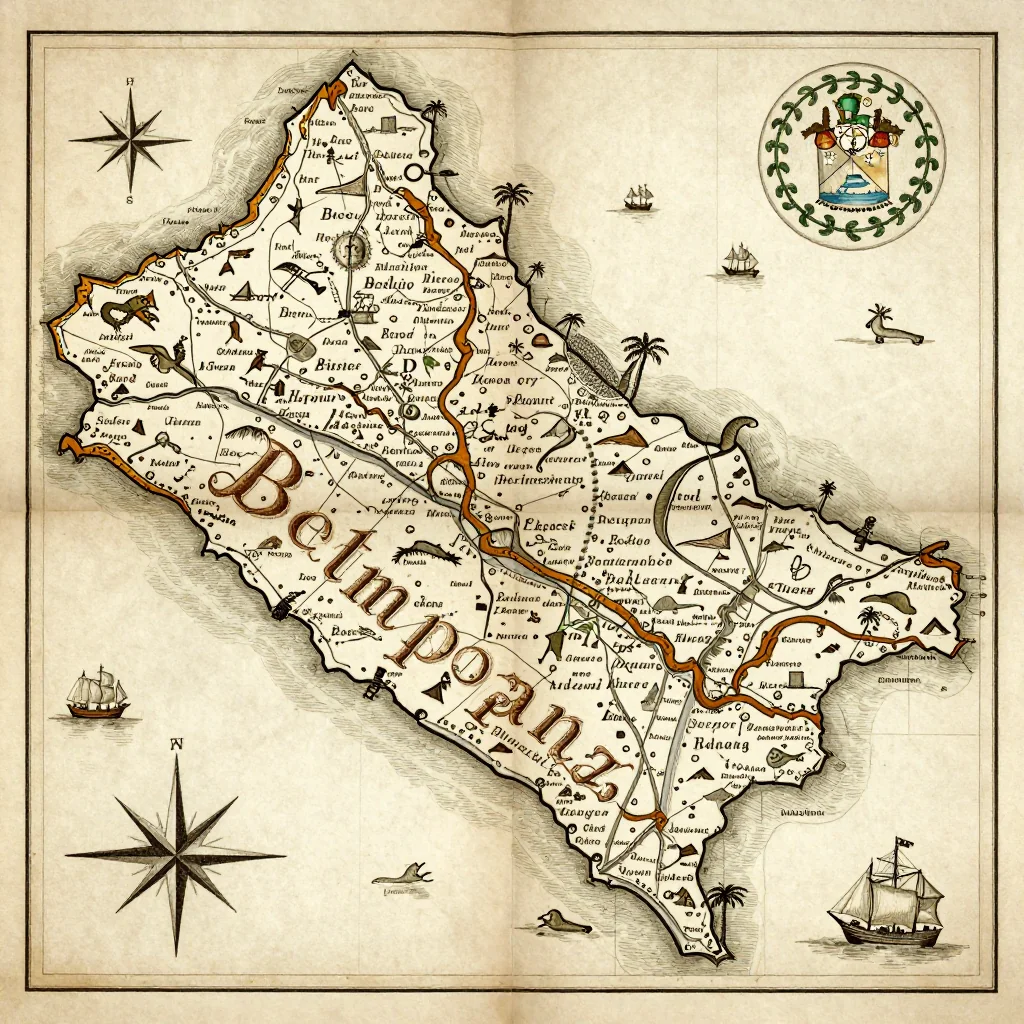 Historical Vintage Map of Belmopan, Belize - Antique Cartography Antique vintage map of Belmopan, Belize showing historical cartography style from 17th century