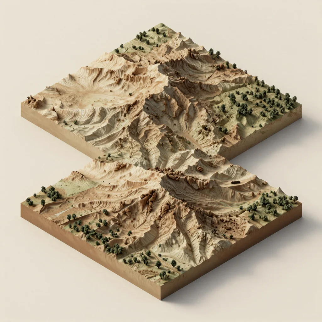 Isometric 3D topographic visualization showing elevation and terrain of Benin