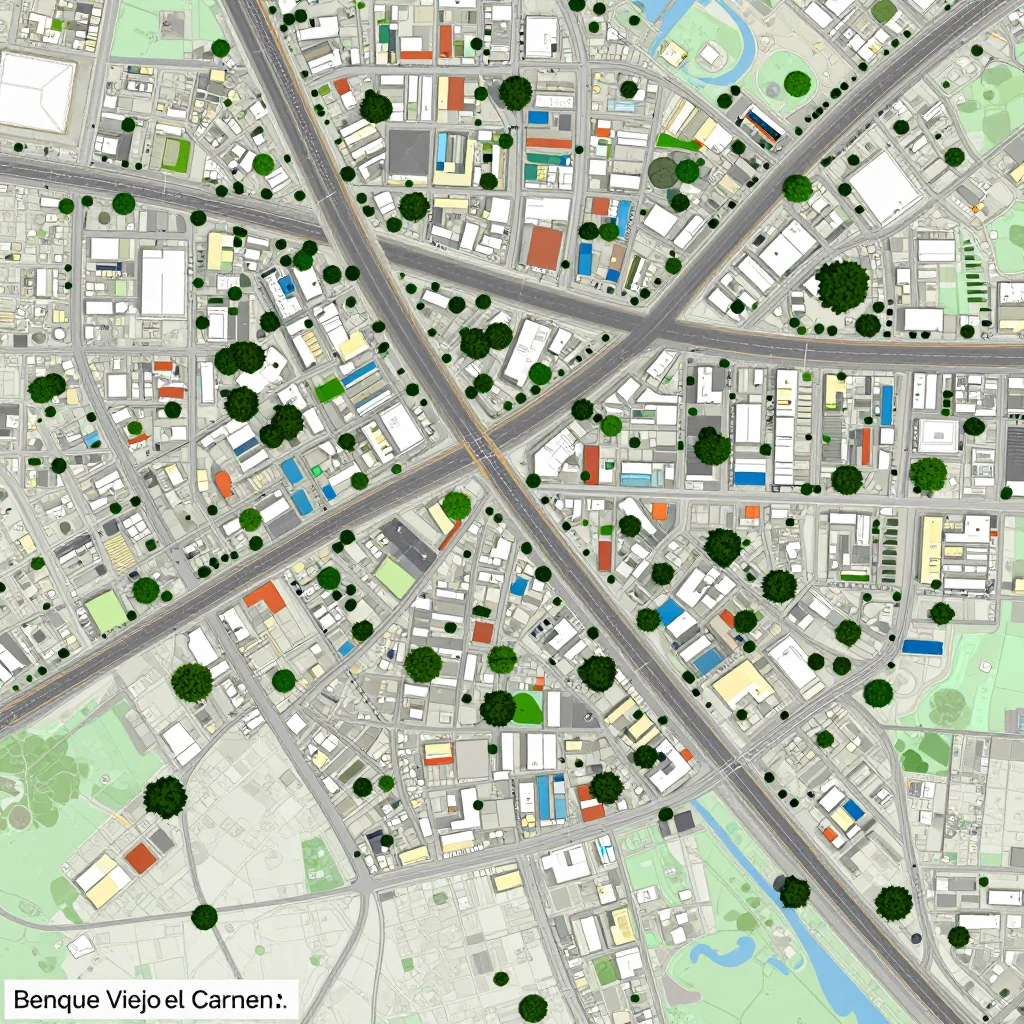 Detailed street map showing roads, highways, neighborhoods, and urban layout of Benque Viejo el Carmen, Belize