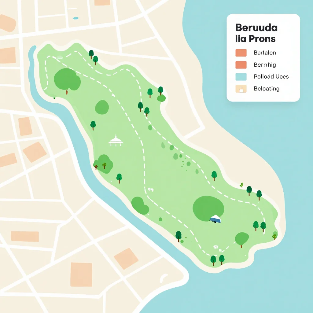 Isometric flat design tourist map of Bermuda showing landmarks, attractions, and points of interest
