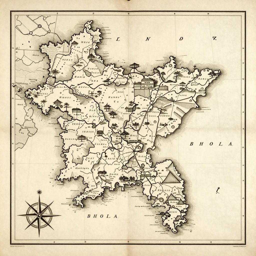 Bhola, Bangladesh Vintage Map