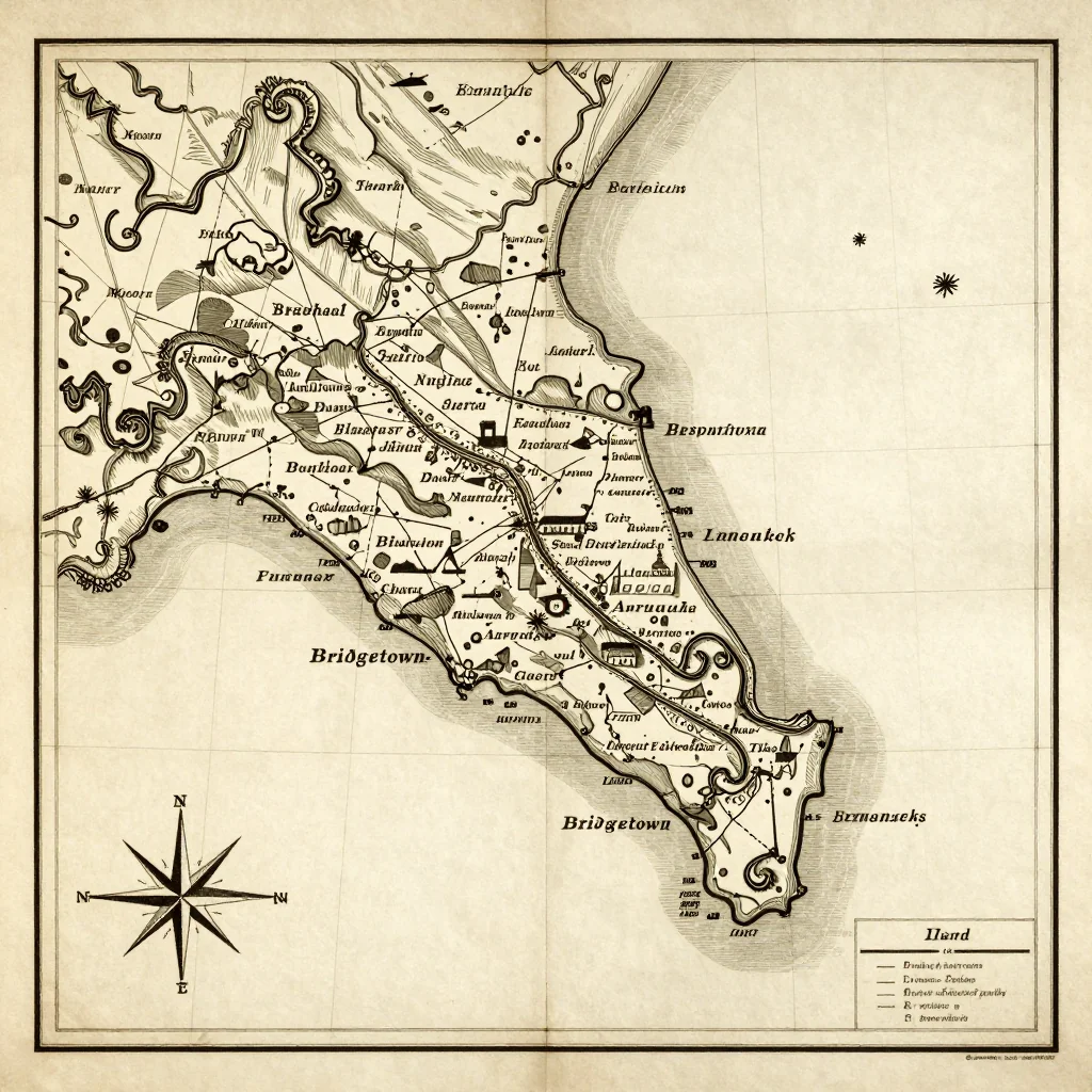 Bridgetown, Barbados Vintage Map