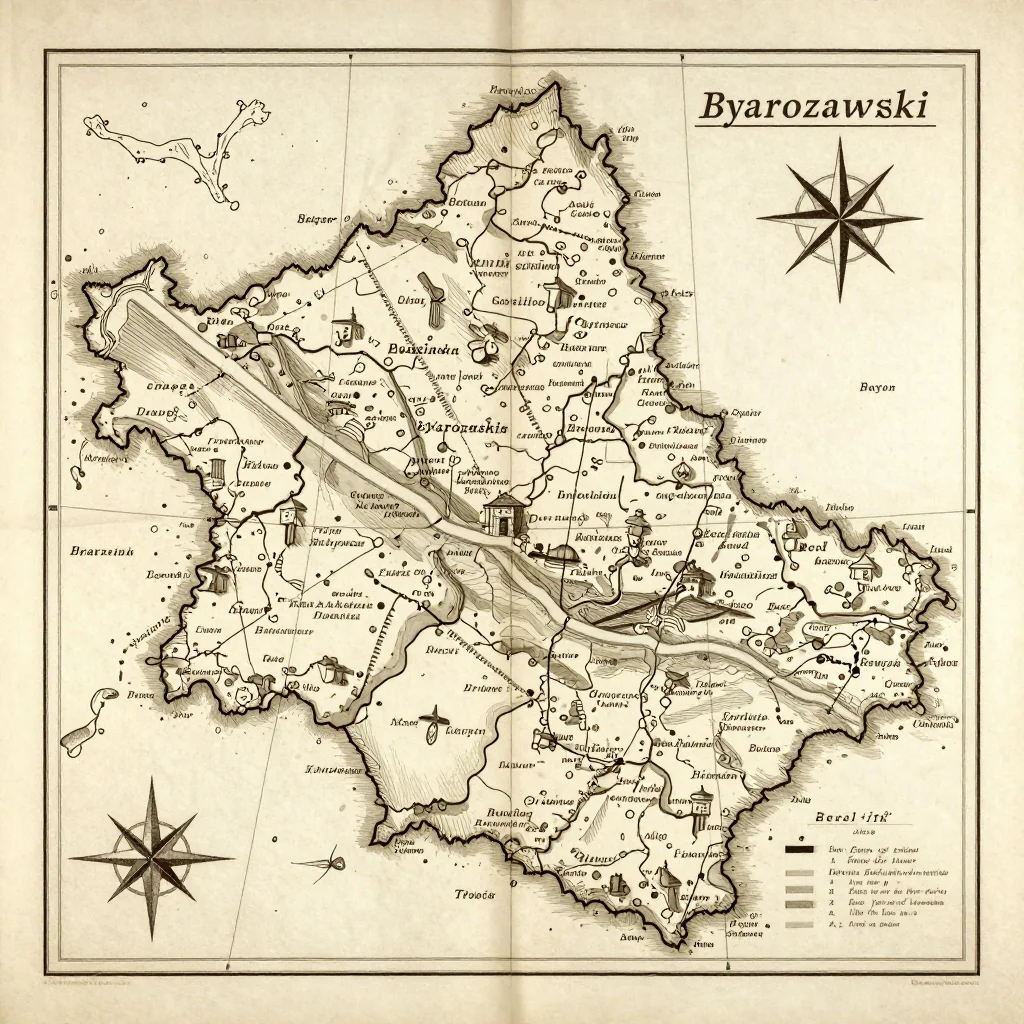 Byarozawski Rayon, Belarus Vintage Map