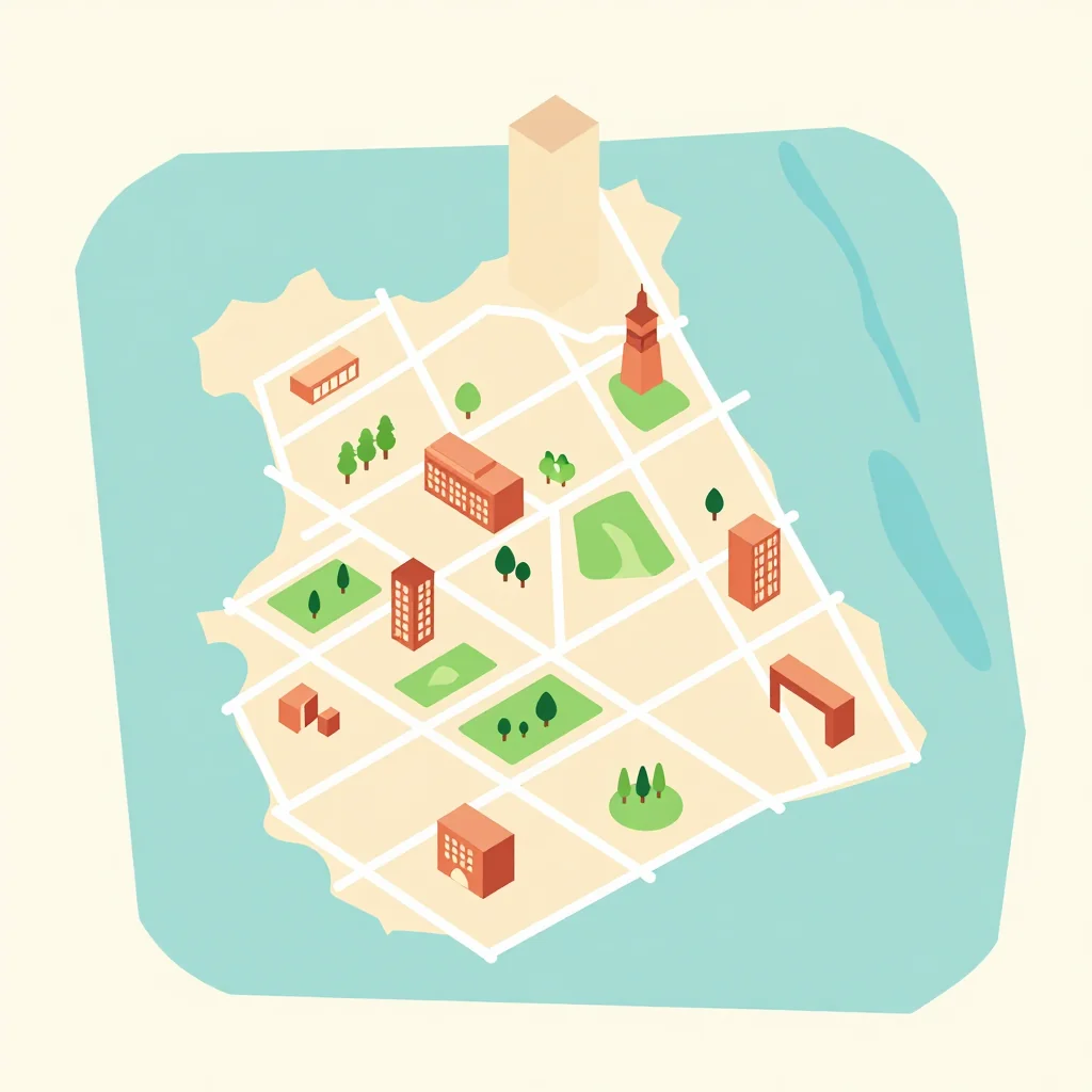 Isometric flat design tourist map of Devonshire, Bermuda showing landmarks, attractions, and points of interest