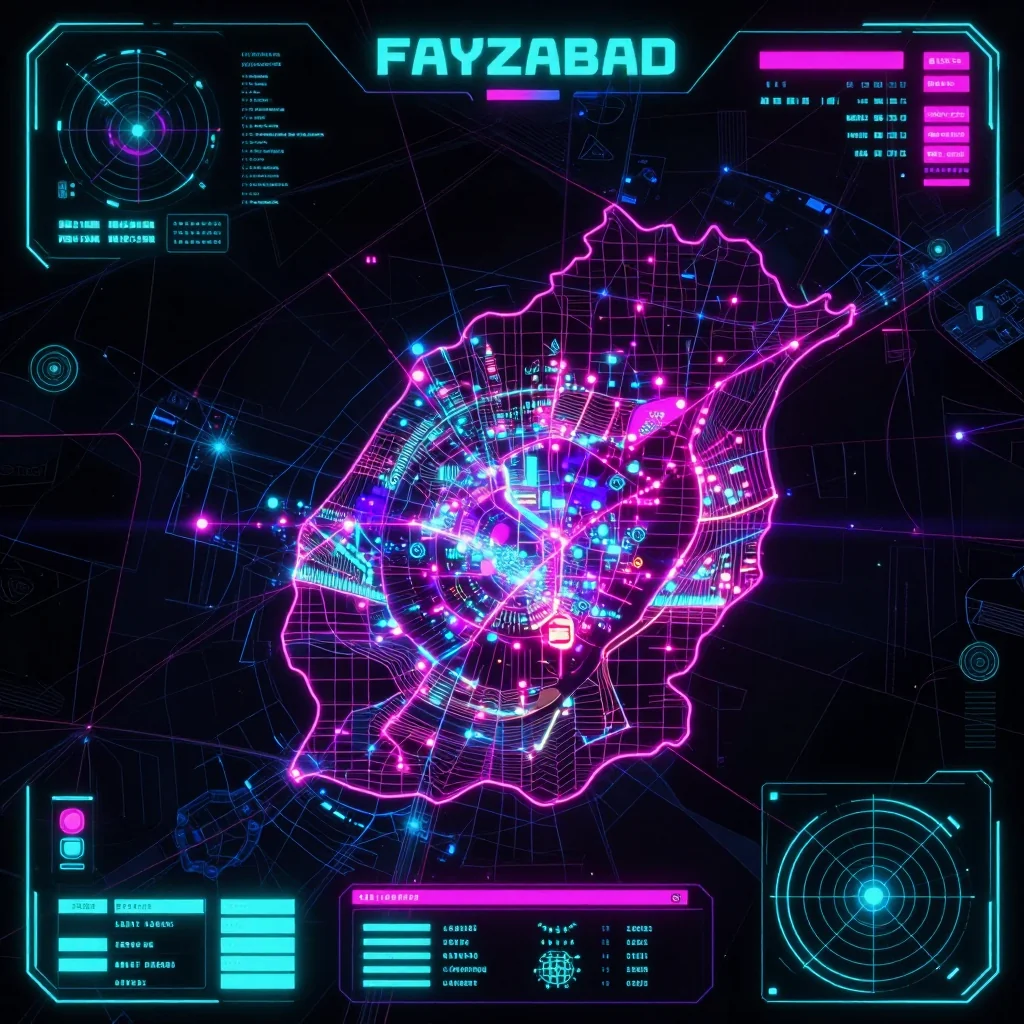 Fayzabad Afghanistan Cyberpunk Map - Futuristic Digital Style
