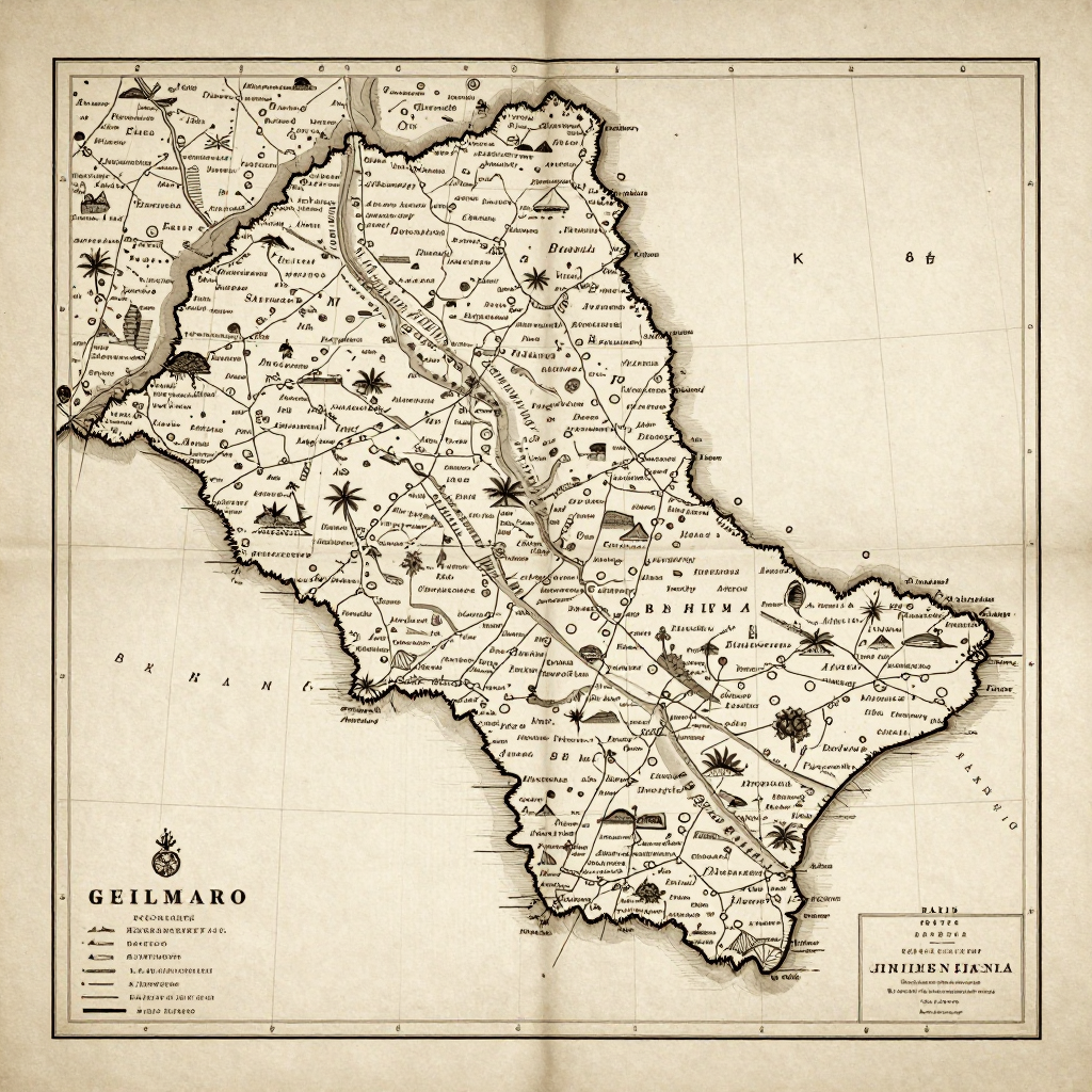 Antique vintage map of Guilmaro, Benin showing historical cartography style