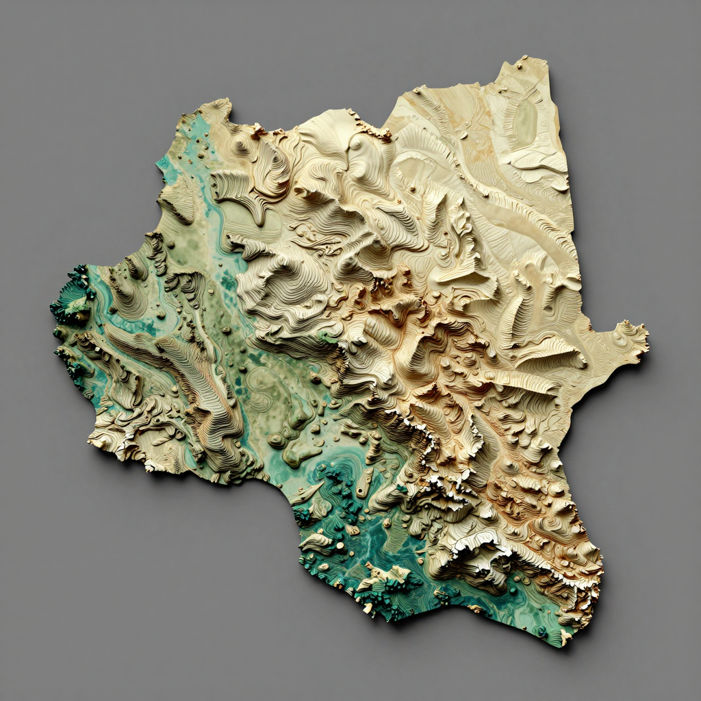 Isometric 3D topographic visualization showing elevation and terrain of Hinvi, Benin