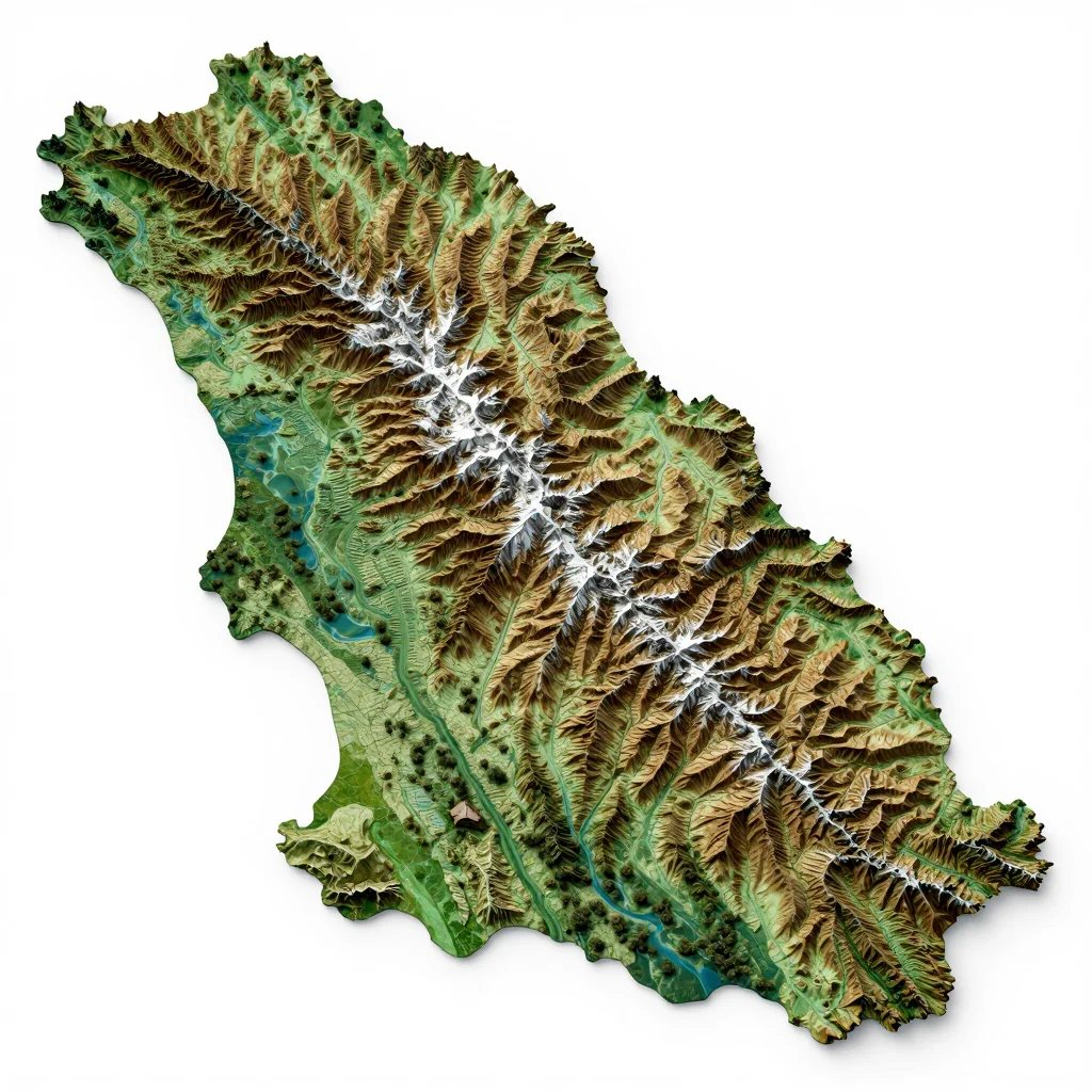 3D topographic map showing elevation contours, mountain ranges, and terrain features of Hopelchén, Belize
