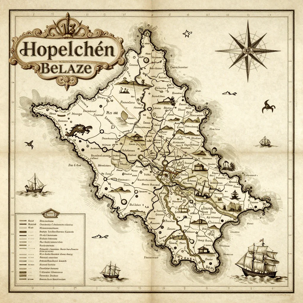 Antique vintage map of Hopelchén, Belize showing historical cartography style from 17th century