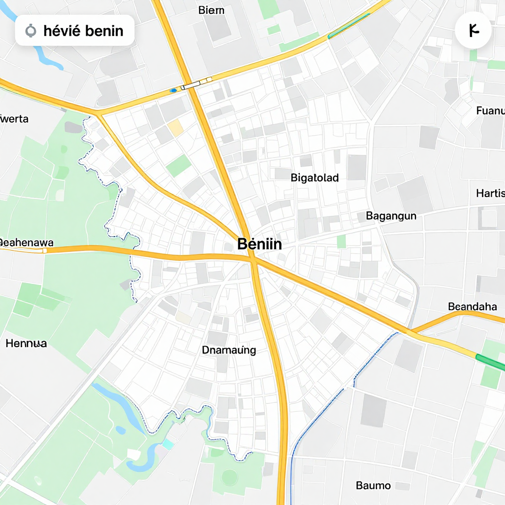 Street Map of Hévié, Benin - Road Network Detailed street map showing roads, highways, neighborhoods, and urban layout of Hévié, Benin