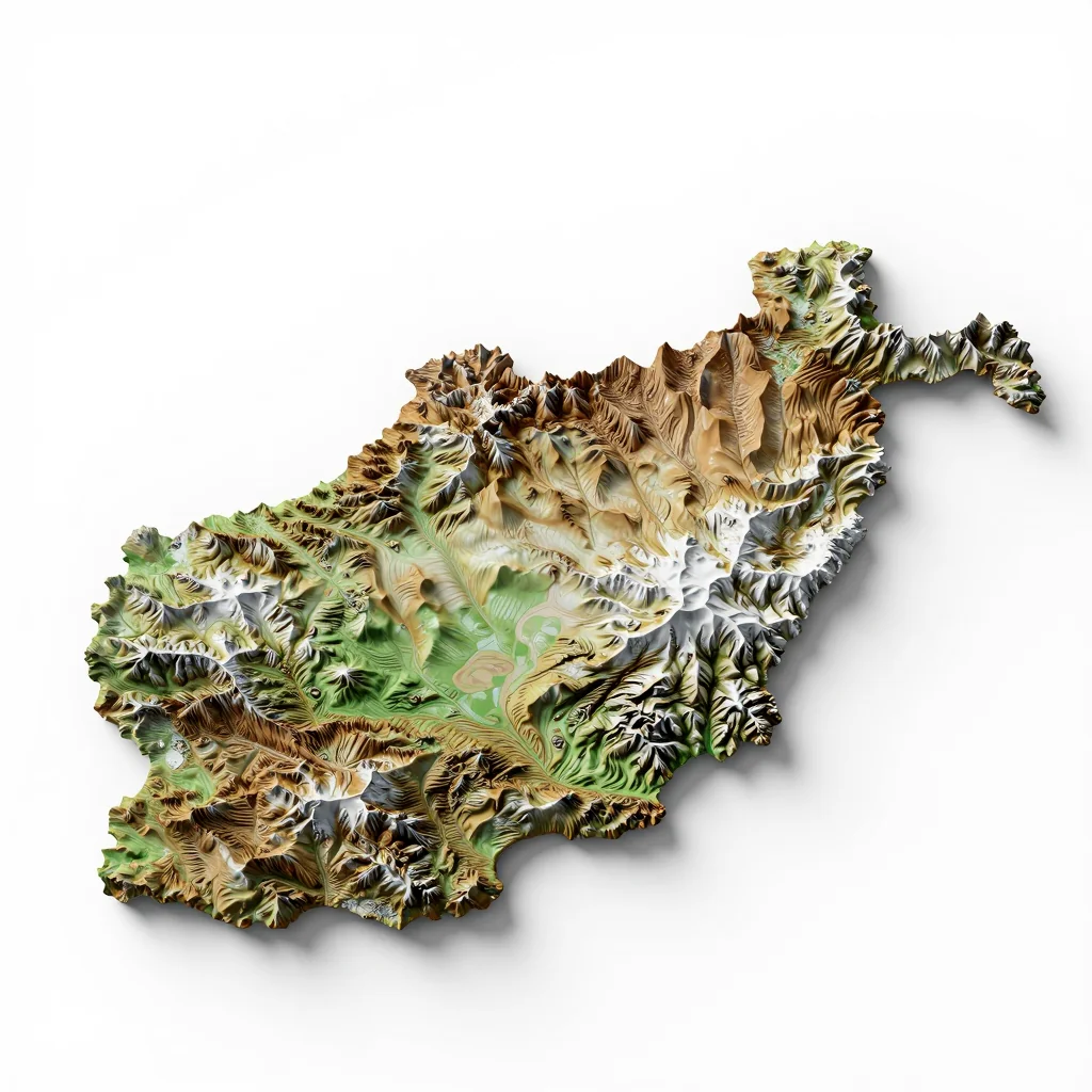 Jurm Afghanistan 3D Topographic Map - Isometric View