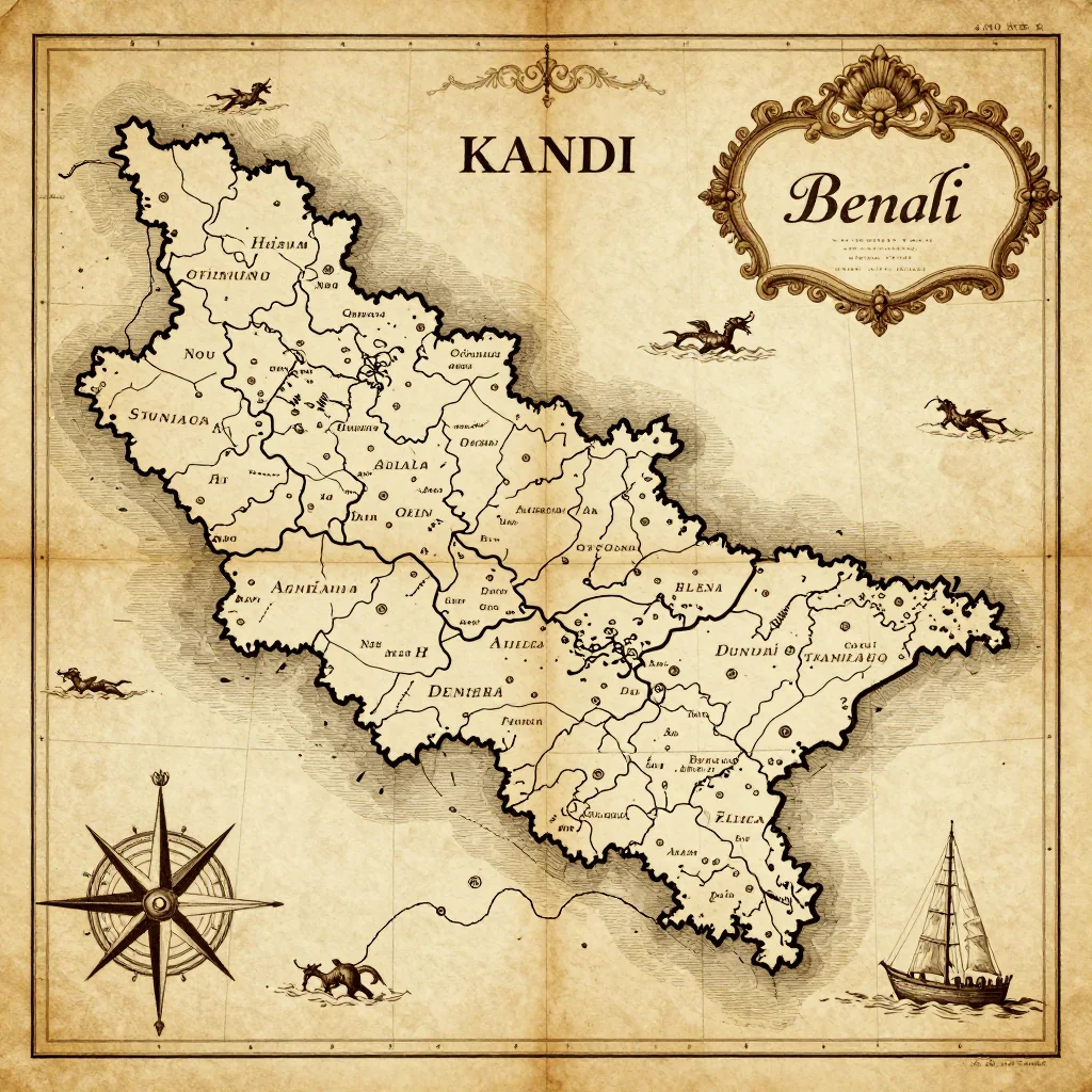 Antique vintage map of Kandi, Benin showing historical cartography style