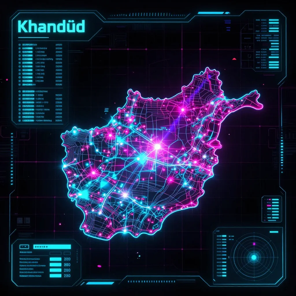 Khandūd Afghanistan Cyberpunk Map - Futuristic Digital Style